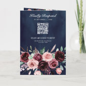 Staubiges Rosa Burgunder Blumen QR Code Marine Hoc Einladung (Rückseite)