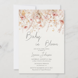 Staubiges Rosa Creme Wilde Blumen Mohn Babyparty Einladung