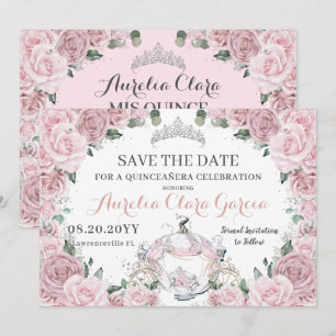 Staubiges Rosa Florales Cinderella Quinceañera Swe Save The Date