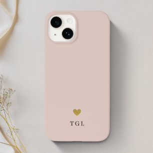 Staubiges Rosa Gold Herz Monogramm Case-Mate iPhone 14 Hülle