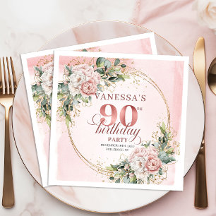 Staubiges Rosa Grün Florales 90. Geburtstagsfeier Serviette