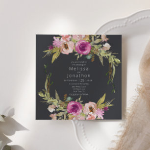 Staubiges Rosa Lila Blumen Hochzeitseinladung