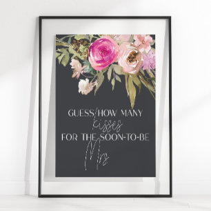 Staubiges Rosa Lila Blumenratespiel: Wie viele Küs Poster
