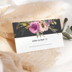 Staubiges Rosa Lila Blumiges Hochzeit-Empfangskart Platzkarte
