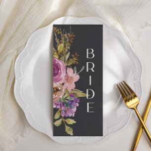 Staubiges Rosa Lila Florales Hochzeit Stuhl Schild Menükarte