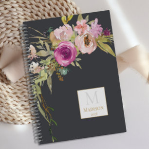 Staubiges Rosa Lila Florales Trend Monogramm Planer