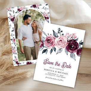 Staubiges Rosa Pflaume Lila Blumige Hochzeitsfotos Save The Date