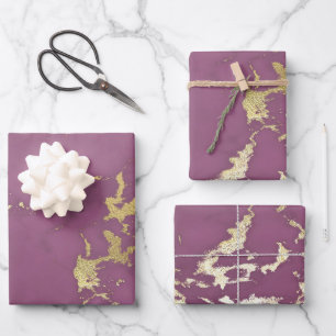 Staubiges Rosa und Gold Marmor-Look Geschenkpapier Set