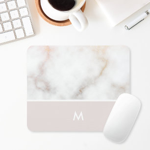 Staubiges Rosa und Gold Marmor Monogramm Mousepad