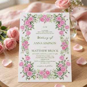 Staubiges Rosa und Salbei-Rosen Elegante Florale H Einladung