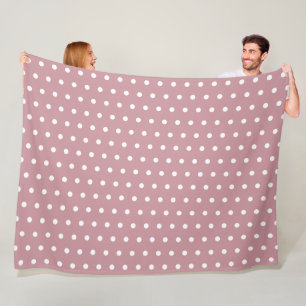 Staubiges Rosa und Weiß Retro-Punkte-Muster Fleecedecke