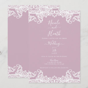 Staubiges Rosa und Weiße Spitze Elegante Hochzeit Einladung