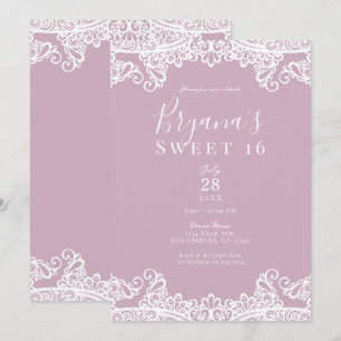 Staubiges Rosa und Weißer Spitzen Elegante Sweet 1 Einladung