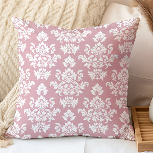 Staubiges Rosa und Weißer Vintage-Damaskus Kissen