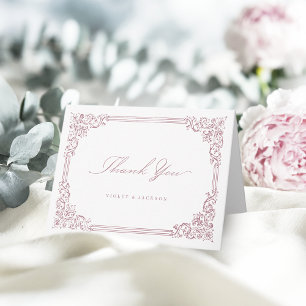 Staubiges Rosa Vintage-Rahmen Elegantes Skript Dankeskarte
