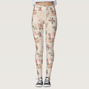 Staubiges Rosa Weihnachts-Santa-Botanik-Wasserfarb Leggings