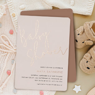 Staubiges Rosé-Taupe-Minimalist-Script-Baby-Shower Folieneinladung