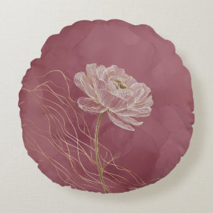 Staubiges Roségold Florale Linienkunst Elegant Rundes Kissen