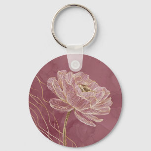Staubiges Roségold Florale Linienkunst Elegant Schlüsselanhänger