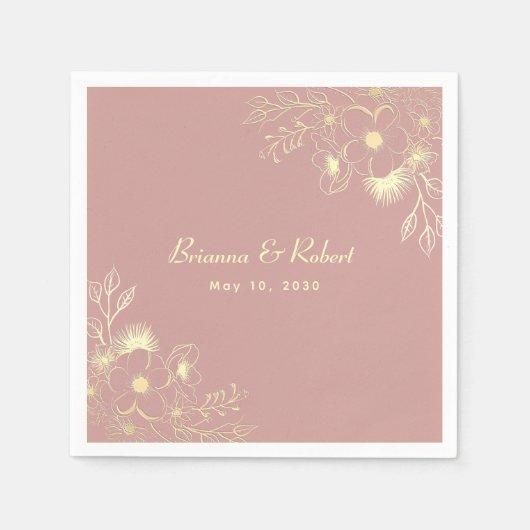 Staubiges Rosen-Gold-Blumenhochzeit Serviette (Vorderseite)