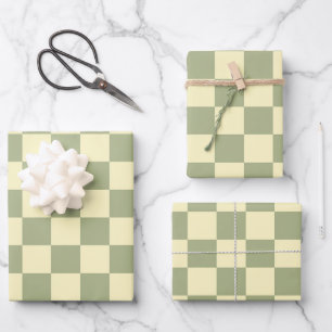 Staubiges Salbeigrün und Buttergelb Karo Geschenkpapier Set