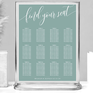Staubiges Teal Einfacher Hochzeit Sitzplan Poster