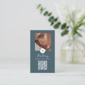 Staubiges Teal Lux Script Logo QR Code Foto Make-u Visitenkarte (Stehend Vorderseite)