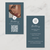 Staubiges Teal Lux Script Logo QR Code Foto Make-u Visitenkarte (Vorne/Hinten)