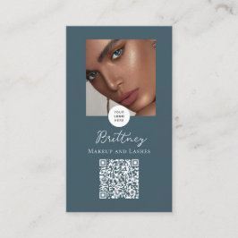 Staubiges Teal Lux Script Logo QR Code Foto Make-u Visitenkarte