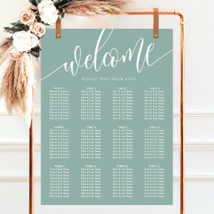 Staubiges Teal Minimalistische Hochzeit Sitzplan Poster