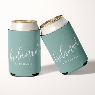 Staubiges Türkis Brautjungfer Modern Script  Dosenkühler
