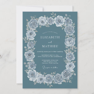 Staubiges Türkis Elegante Botanische Hochzeit Einladung