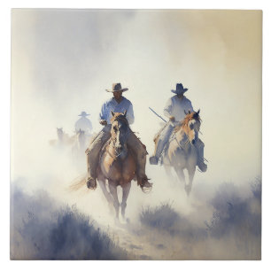 Staubiges Western-Aquarell „Posse - Die Verfolgung Fliese