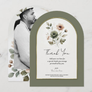 Staubolivgrün Gold Aquarell Floral Danke Einladung