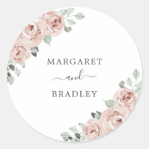 Staubrosa Aquarell Blumen Elegante Hochzeit Runder Aufkleber