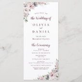 Staubrosa Boho-Blumen-Rustical-Hochzeitsprogramm Menükarte (Vorderseite)
