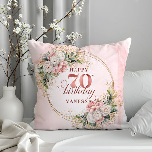 Staubrosa Boho-Blumenkissen 70. Geburtstag Kissen