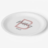 Staubrosa Braut-Monogramm Pappteller (Schrägansicht)