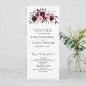 Staubrosa Burgunder Blumen Hochzeitsprogramm (Stehend Vorderseite)