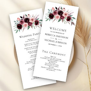 Staubrosa Burgunder Blumen Hochzeitsprogramm