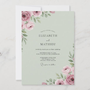 Staubrosa Celadon-Pfingstrosen-Hochzeit Einladung