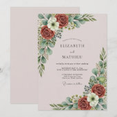 Staubrosa elegante botanische Hochzeit Einladung (Vorne/Hinten)
