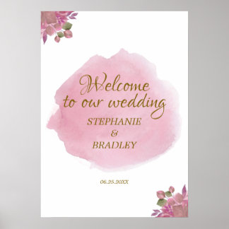 Staubrosa elegante florale Hochzeitsbegrüßungstafe Poster