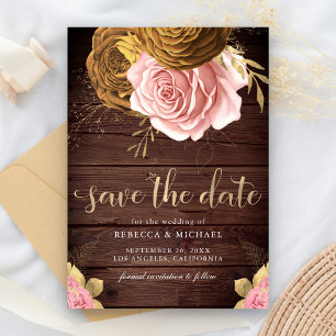 Staubrosa Erdig Floral Holz Hochzeit Save The Date