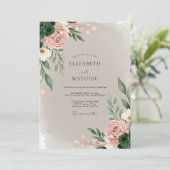 Staubrosa exquisite Hochzeitsblumen Einladung (Stehend Vorderseite)