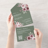 Staubrosa Floral Hellgrün QR-Code Hochzeit All In One Einladung (Abreißen)