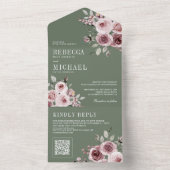 Staubrosa Floral Hellgrün QR-Code Hochzeit All In One Einladung (Innen Boden)