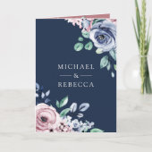 Staubrosa Floral Navyblau QR-Code Hochzeit Einladung (Vorderseite)