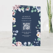 Staubrosa Floral Navyblau QR-Code Hochzeit Einladung (Rückseite)