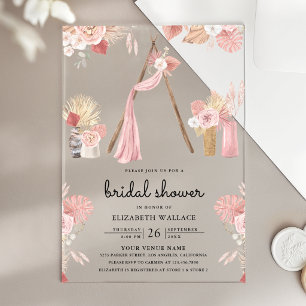 Staubrosa florale Boho-Strand Arbor-Brautparty Acryleinladungen